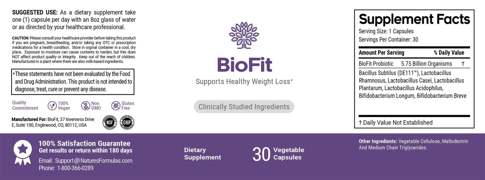 BioFit supplement facts